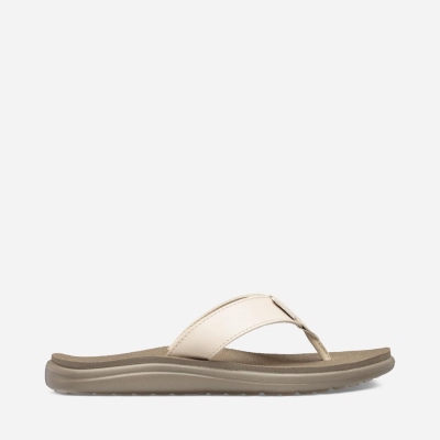 Teva Voya Leather Women's Cream Flip Flops CA32801 Canada Sale